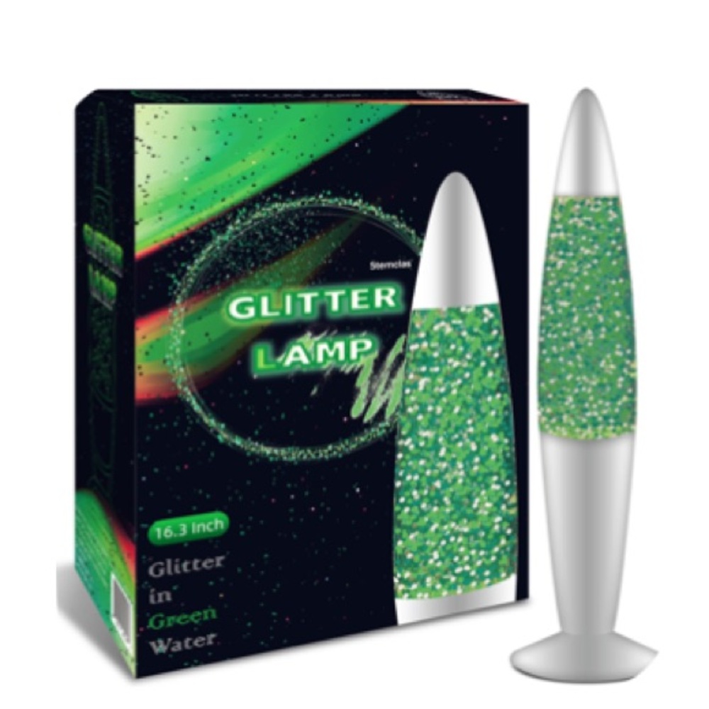 Stemclas Glitter Lamp, Relaxing & Soft 13.5-Inch (Glitter in Green Water)